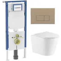 Geberit QeramiQ Dely Toiletset - 36.3x51.7cm - UP720 inbouwreservoir - rimless - diepspoel - zitting - softclose - bedieningsplaat taupe - rechthoekige knoppen - glans wit