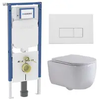 Geberit QeramiQ Dely Swirl Toiletset - 36.3x51.7cm - UP720 Duofix Sigma inbouwreservoir - slim zitting - mat witte metalen bedieningsplaat - rechthoekige knoppen - wit glans