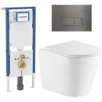 Geberit QeramiQ Dely Toiletset - 36.3x51.7cm - diepspoel - rimless - UP720 inbouwreservoir - softclose toiletzitting - gunmetal bedieningsplaat - rechtehoekige knoppen - met Burda frame - mat wit