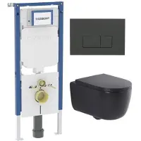Geberit QeramiQ Dely Swirl Toiletset - 36.3x51.7cm - UP720 Duofix Sigma inbouwreservoir - 35mm zitting - bedieningsplaat antraciet mat - rechthoekige knoppen - mat zwart