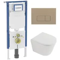Geberit QeramiQ Dely Toiletset - 36.3x51.7cm - diepspoel - rimless - UP720 inbouwreservoir - softclose toilet zitting 35 mm - bedieningsplaat taupe - rechthoekige knoppen - mat wit