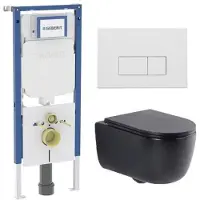 Geberit QeramiQ Dely Swirl Toiletset - 36.3x51.7cm - UP720 Duofix Sigma inbouwreservoir - slim zitting - mat witte metalen bedieningsplaat - rechthoekige knoppen - mat zwart