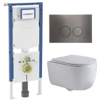 Geberit QeramiQ Dely Swirl Toiletset - 36.3x51.7cm - UP720 Duofix Sigma inbouwreservoir - rimless - diepspoel - slim zitting - bedieningsplaat gunmetal - ronde knoppen - mat wit