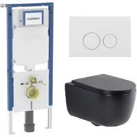 Geberit QeramiQ Dely Swirl Toiletset - 36.3x51.7cm - UP720 Duofix Sigma inbouwreservoir - slim zitting - glans witte bedieningsplaat - ronde knoppen - mat zwart SW1237202/SW706186/SW1000768/SW1026258