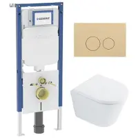 Geberit QeramiQ Dely Toiletset - 36.3x51.7cm - UP720 inbouwreservoir - rimless - diepspoel - 35mm zitting - softclose - bedieningsplaat beige - ronde knoppen - glans wit SW1026255 /