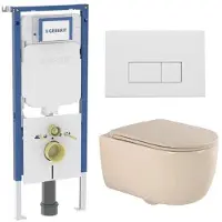 Geberit QeramiQ Dely Swirl Toiletset - 36.3x51.7cm - UP720 Duofix Sigma inbouwreservoir - slim zitting - metalen bedieningsplaat mat wit - rechthoekige knoppen - mat beige