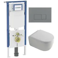 Geberit QeramiQ Dely Swirl Toiletset - 36.3x51.7cm - UP720 Duofix Sigma inbouwreservoir - 35mm zitting - bedieningsplaat licht grijs - rechthoekige knoppen - mat wit