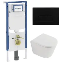 Geberit QeramiQ Dely Toiletset - 36.3x51.7cm - diepspoel - rimless - UP720 inbouwreservoir - softclose toilet zitting 35 mm - metaal mat zwarte bedieningsplaat - rechthoekige knoppen - mat wit