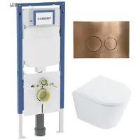 Geberit QeramiQ Dely Toiletset - 36.3x51.7cm - UP720 inbouwreservoir - rimless - diepspoel - 35mm zitting - softclose - bedieningsplaat koper - ronde knoppen - glans wit SW1026255 /