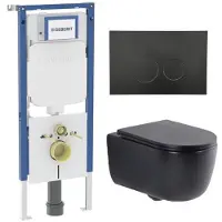 Geberit QeramiQ Dely Swirl Toiletset - 36.3x51.7cm - UP720 Duofix Sigma inbouwreservoir - slim zitting - bedieningsplaat mat zwart - ronde knoppen - mat zwart SW1237202/SW706188/SW1000768/SW1026258