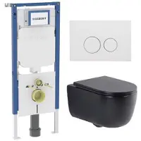 Geberit QeramiQ Dely Swirl Toiletset - 36.3x51.7cm - UP720 Duofix Sigma inbouwreservoir - slim zitting - mat witte metalen bedieningsplaat - ronde knoppen - mat zwart