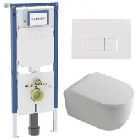 Geberit QeramiQ Dely Swirl Toiletset - 36.3x51.7cm - UP720 Duofix Sigma inbouwreservoir - 35mm zitting - bedieningsplaat glans wit - rechthoekige knoppen - mat wit