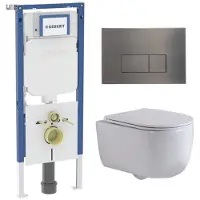 Geberit QeramiQ Dely Swirl Toiletset - 36.3x51.7cm - diepspoel - rimless - UP720 Duofix Sigma inbouwreservoir - slim zitting - gunmetal bedieningsplaat - rechtehoekige knoppen - wit mat