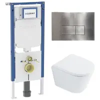 Geberit QeramiQ Dely Toiletset - 36.3x51.7cm - UP720 inbouwreservoir - rimless - diepspoel - 35mm zitting - softclose - bedieningsplaat steel - rechthoekige knoppen - glans wit SW1026255 /