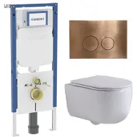 Geberit QeramiQ Dely Swirl Toiletset - 36.3x51.7cm - UP720 Duofix Sigma inbouwreservoir - slim zitting - koperen bedieningsplaat - ronde knoppen - wit glans SW1237202/SW706196/SW1000766/SW106256
