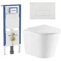Geberit QeramiQ Dely Toiletset - 36.3x51.7cm - UP720 inbouwreservoir - rimless - diepspoel - zitting - softclose - bedieningsplaat glans wit - rechthoekige knoppen - glans wit