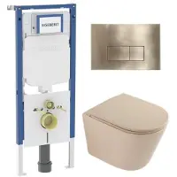 Geberit QeramiQ Dely Toiletset - 36.3x51.7cm - UP720 inbouwreservoir - rimless - diepspoel - zitting - softclose - bedieningsplaat geborsteld messing - rechthoekige knoppen - mat beige