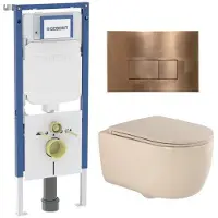 Geberit QeramiQ Dely Swirl Toiletset - 36.3x51.7cm - UP720 Duofix Sigma inbouwreservoir - slim zitting - koperen bedieningsplaat - rechthoekige knoppen - beige SW1237202/SW706197/SW1000770/SW1026259