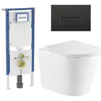 Geberit QeramiQ Dely Toiletset - 36.3x51.7cm - diepspoel - rimless - UP720 inbouwreservoir - softclose toiletzitting - mat zwarte bedieningsplaat - rechtehoekige knoppen - met Burda frame - glans wit