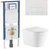 Geberit QeramiQ Dely Toiletset - 36.3x51.7cm - UP720 inbouwreservoir - rimless - diepspoel - zitting - softclose - bedieningsplaat glans wit - rechthoekige knoppen - mat wit