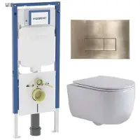 Geberit QeramiQ Dely Swirl Toiletset - 36.3x51.7cm - UP720 Duofix Sigma inbouwreservoir - slim zitting - bedieningsplaat geborsteld messing - rechthoekige knoppen - glans wit