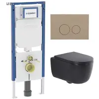 Geberit QeramiQ Dely Swirl Toiletset - 36.3x51.7cm - UP720 Duofix Sigma inbouwreservoir - 35mm zitting - bedieningsplaat taupe - ronde knoppen - mat zwart SW1237202/SW1102378/SW1000769/SW1026258