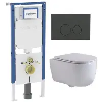 Geberit QeramiQ Dely Swirl Toiletset - 36.3x51.7cm - UP720 Duofix Sigma inbouwreservoir - slim zitting - bedieningsplaat mat antraciet - ronde knoppen - glans wit