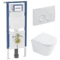 Geberit QeramiQ Dely Toiletset - UP720 inbouwreservoir - 35mm zitting - softclose - bedieningsplaat wit - ronde knoppen - glans wit SW1026255/SW1159505/SW730486/SW1237202