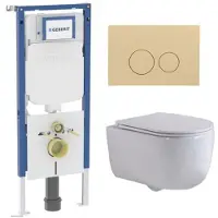 Geberit QeramiQ Dely Swirl Toiletset - 36.3x51.7cm - UP720 Duofix Sigma inbouwreservoir - 35mm zitting - bedieningsplaat beige - ronde knoppen - wit glans SW1237202/SW1102365/SW1000767/SW1026256