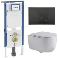 Geberit QeramiQ Dely Swirl Toiletset - 36.3x51.7cm - UP720 Duofix Sigma inbouwreservoir - rimless - diepspoel - slim zitting - metalen bedieningsplaat mat zwart - ronde knoppen - mat wit