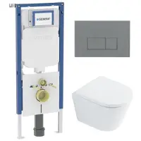 Geberit QeramiQ Dely Toiletset - 36.3x51.7cm - diepspoel - rimless - UP720 inbouwreservoir - softclose toilet zitting 35 mm - bedieningsplaat licht grijs - rechthoekige knoppen - wit glans SW1026255 /