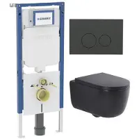 Geberit QeramiQ Dely Swirl Toiletset - 36.3x51.7cm - UP720 Duofix Sigma inbouwreservoir - slim zitting - bedieningsplaat mat antraciet - ronde knoppen - mat zwart