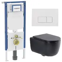Geberit QeramiQ Dely Swirl Toiletset - 36.3x51.7cm - UP720 Duofix Sigma inbouwreservoir - slim zitting - bedieningsplaat glans wit - rechthoekige knoppen - mat zwart