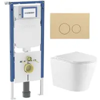 Geberit QeramiQ Dely Toiletset - 36.3x51.7cm - diepspoel - rimless - UP720 inbouwreservoir - softclose toiletzitting - bedieningsplaat beige - ronde knoppen - wit glans