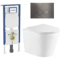 Geberit QeramiQ Dely Toiletset - 36.3x51.7cm - diepspoel - rimless - UP720 inbouwreservoir - softclose toiletzitting - gunmetal bedieningsplaat - ronde knoppen - wit glans