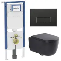 Geberit QeramiQ Dely Swirl Toiletset - 36.3x51.7cm - UP720 Duofix Sigma inbouwreservoir - 35mm zitting - mat zwarte metalen bedieningsplaat - rechthoekige knoppen - mat zwart