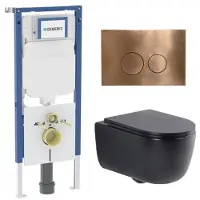 Geberit QeramiQ Dely Swirl Toiletset - 36.3x51.7cm - UP720 Duofix Sigma inbouwreservoir - slim zitting - koperen bedieningsplaat - ronde knoppen - mat zwart SW1237202/SW706196/SW1000768/SW106258