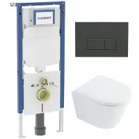 Geberit QeramiQ Dely Toiletset - 36.3x51.7cm - UP720 inbouwreservoir - rimless - diepspoel - 35mm zitting - softclose - bedieningsplaat mat antraciet - rechthoekige knoppen - glans wit SW1026255 /