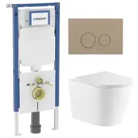 Geberit QeramiQ Dely Toiletset - 36.3x51.7cm - diepspoel - rimless - UP720 inbouwreservoir - softclose toiletzitting - bedieningsplaat taupe - ronde knoppen - wit glans
