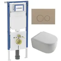 Geberit QeramiQ Dely Swirl Toiletset - 36.3x51.7cm - UP720 Duofix Sigma inbouwreservoir - 35mm zitting - bedieningsplaat taupe - ronde knoppen - wit glans SW1237202/SW1102378/SW1000767/SW1026256