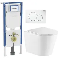 Geberit QeramiQ Dely Toiletset - UP720 inbouwreservoir - slim zitting - bedieningsplaat wit - ronde knoppen - glans wit SW1237202/0700518/SW1159504/SW1026255