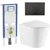 Geberit QeramiQ Dely Toiletset - 36.3x51.7cm - UP720 inbouwreservoir - rimless - diepspoel - zitting - softclose - kunststoffen bedieningsplaat mat zwart - ronde knoppen - glans wit