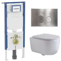 Geberit QeramiQ Dely Swirl Toiletset - 36.3x51.7cm - UP720 Duofix Sigma inbouwreservoir - slim zitting - bedieningsplaat steel - ronde knoppen - mat wit SW1237202/SW706194/SW1000766/SW1026257