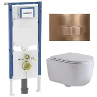 Geberit QeramiQ Dely Swirl Toiletset - 36.3x51.7cm - UP720 Duofix Sigma inbouwreservoir - slim zitting - bedieningsplaat koper - rechthoekige knoppen - glans wit SW1237202/SW706197/SW1159504/SW1026256