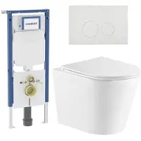 Geberit QeramiQ Dely Toiletset - 36.3x51.7cm - UP720 inbouwreservoir - rimless - diepspoel - zitting - softclose - bedieningsplaat glans wit - ronde knoppen - glans wit
