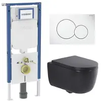 Geberit QeramiQ Dely Swirl Toiletset - 36.5x53cm - UP720 Duofix Sigma inbouwreservoir - 35mm zitting - bedieningsplaat Sigma wit - ronde knoppen - mat zwart SW1237202/0700518/SW1000769/SW1026258