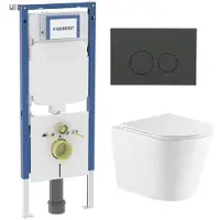Geberit QeramiQ Dely Toiletset - 36.3x51.7cm - diepspoel - rimless - UP720 inbouwreservoir - softclose toiletzitting - bedieningsplaat mat antraciet - ronde knoppen - wit glans