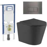 Geberit QeramiQ Dely Toiletset - 36.3x51.7cm - UP720 inbouwreservoir - rimless - diepspoel - zitting - softclose - bedieningsplaat gunmetal - rechthoekige knoppen - mat zwart