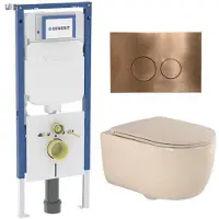 Geberit QeramiQ Dely Swirl Toiletset - 36.3x51.7cm - UP720 Duofix Sigma inbouwreservoir - slim zitting - bedieningsplaat koper - ronde knoppen - mat beige SW1237202/SW706196/SW1000770/SW1026259