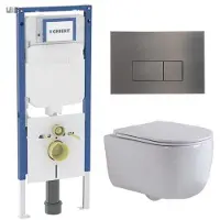 Geberit QeramiQ Dely Swirl Toiletset - 36.3x51.7cm - UP720 Duofix Sigma inbouwreservoir - slim zitting - gunmetal bedieningsplaat - rechthoekige knoppen - glans wit